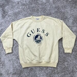 Vintage Guess Sweatshirt Mens Large Cream California Yachting Crewneck 90s USA